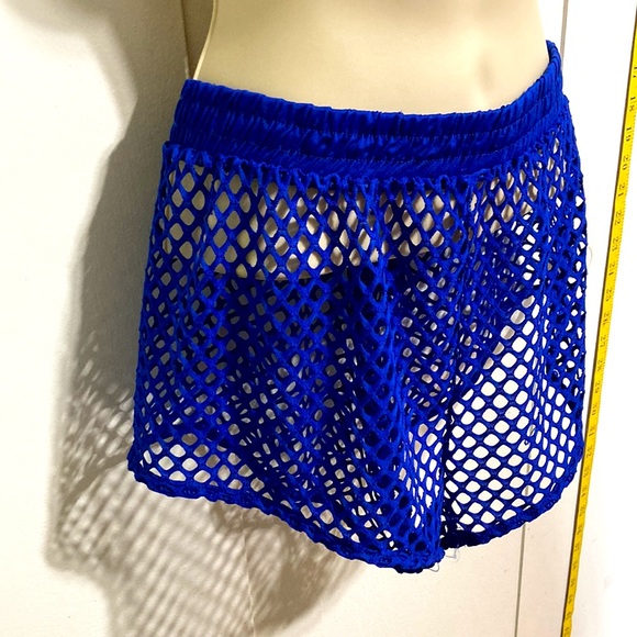 BLOOM + POP Fishnet Mesh Royal Blue Coverup Shorts Womens Large XL - Picture 3 of 11
